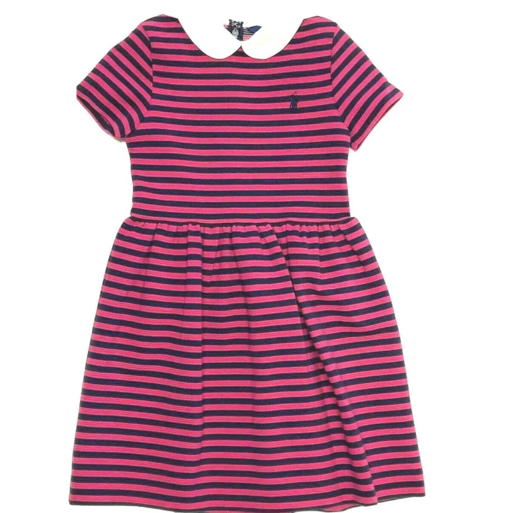 RALPH LAUREN POLO Girls Dress Striped Short Sleeve Ribbed Ottoman Size 5